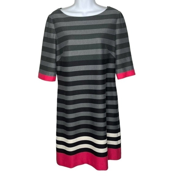 Eliza J Women's Size 6 Knit Dress Shift Stretch Charcoal Gray Stripe Pink Accent - Picture 1 of 9